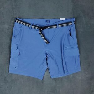 George Cargo Shorts Mens 46 Blue At The Knee Belted Stretch Security Pocket